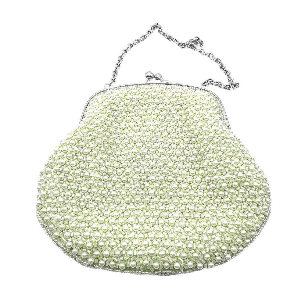 Elegant Pearl & Bead Clutch Purse Mint Green - Studio Collection Vintage 6"